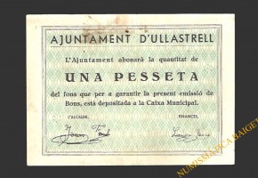 ULLASTRELL (Barcelona) 1 pesseta 15 de maig del 1937 