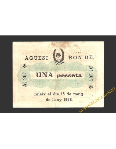 ULLASTRELL (Barcelona) 1 pesseta 15 de maig del 1937 
