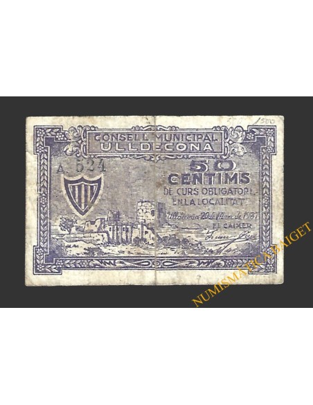 ULLDECONA (Tarragona) 50 cèntims 20 de març del 1937 