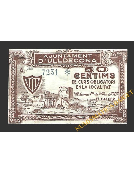 ULLDECONA (Tarragona) 50 cèntims 1 de setembre del 1937 