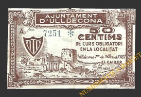 ULLDECONA (Tarragona) 50 cèntims 1 de setembre del 1937 