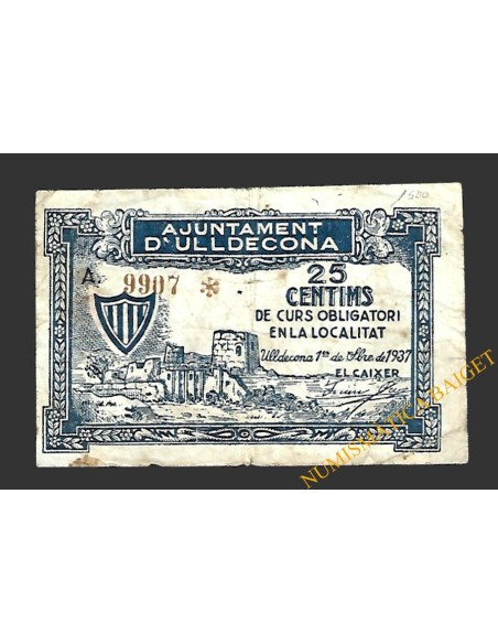 ULLDECONA (Tarragona) 25 cèntims 1 de setembre del 1937 