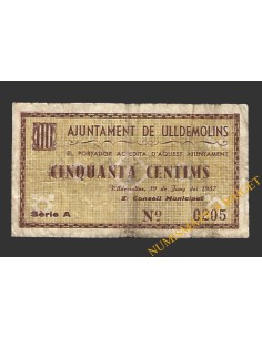 ULLDEMOLINS (Tarragona) 50 cèntims 19 de juny del 1937 