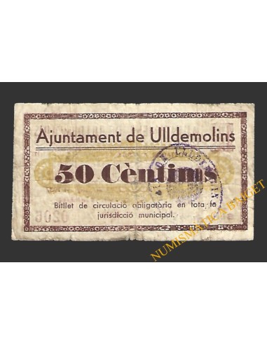 ULLDEMOLINS (Tarragona) 50 cèntims 19 de juny del 1937 