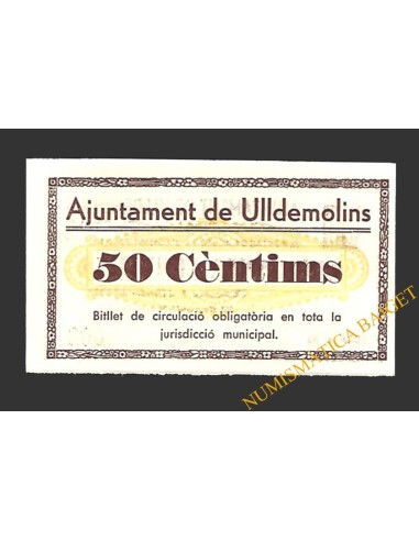 ULLDEMOLINS (Tarragona) 50 cèntims 1 d'octubre del 1937 