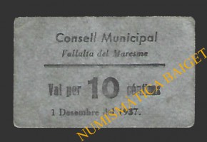 VALLALTA DEL MARESME (Barcelona) 10 cèntims 1 de desembre del 1937 