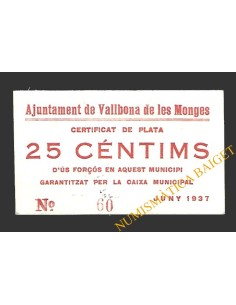 VALLBONA DE LES MONGES (Lleida) 25 cèntims juny del 1937 