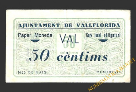 VALLFLORIDA (Barcelona) 50 cèntims maig del 1937 