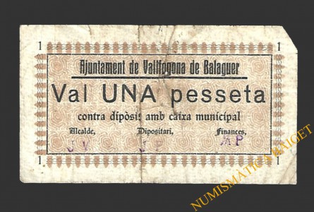 VALLFOGONA DE BALAGUER (Lleida) 1 pesseta 1937 