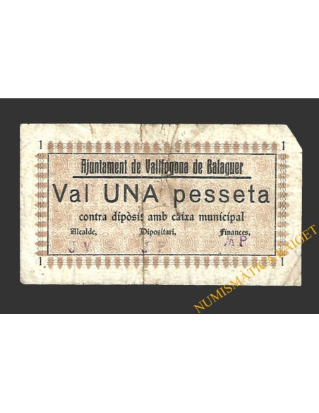VALLFOGONA DE BALAGUER (Lleida) 1 pesseta 1937 