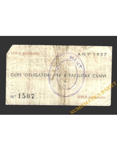 VALLFOGONA DE BALAGUER (Lleida) 1 pesseta 1937 