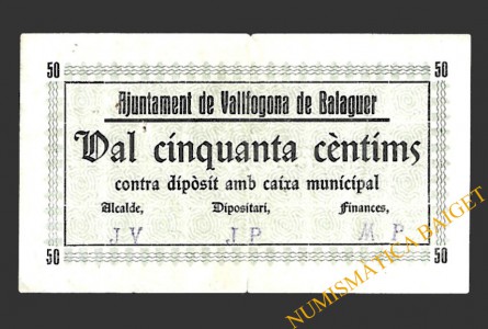 VALLFOGONA DE BALAGUER (Lleida) 50 cèntims 1937 