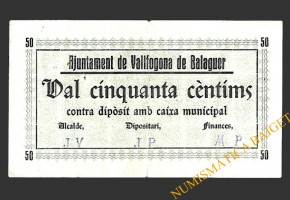 VALLFOGONA DE BALAGUER (Lleida) 50 cèntims 1937 