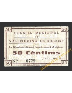 VALLFOGONA DE RIUCORP (Tarragona)  50 cèntims  juliol del 1937 