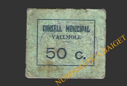 VALLMOLL (Tarragona)  50 cèntims 1937 