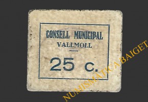 VALLMOLL (Tarragona)  25 cèntims 1937 