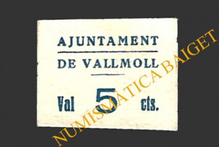 VALLMOLL (Tarragona)  5 cèntims 1937 