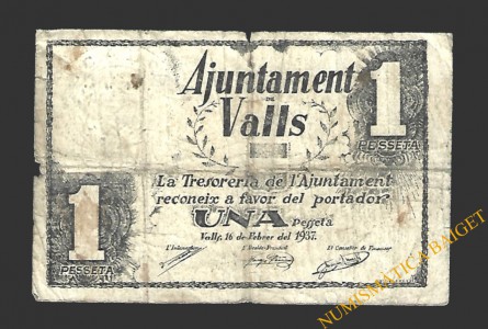 VALLS (Tarragona)  1 pesseta, 16 de febrer del 1937 