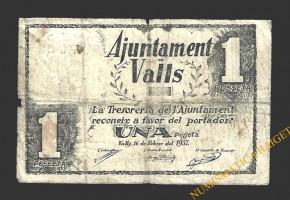 VALLS (Tarragona)  1 pesseta, 16 de febrer del 1937 