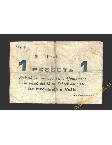 VALLS (Tarragona)  1 pesseta, 16 de febrer del 1937 