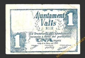VALLS (Tarragona)  1 pesseta, 16 de febrer del 1937 