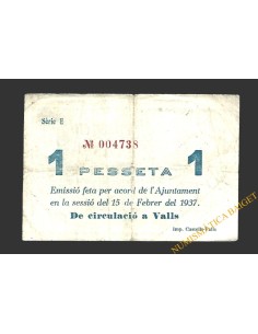 VALLS (Tarragona)  1 pesseta, 16 de febrer del 1937  2