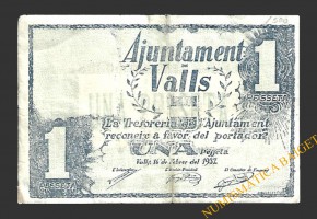 VALLS (Tarragona)  1 pesseta, 16 de febrer del 1937 