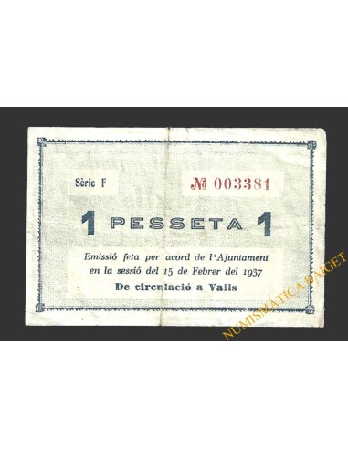 VALLS (Tarragona)  1 pesseta, 16 de febrer del 1937 