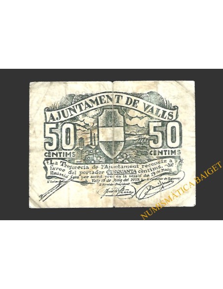 VALLS (Tarragona)  50 cèntims, 19 de maig del 1937 