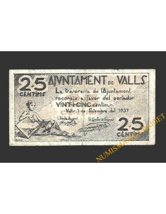 VALLS (Tarragona)  25 cèntims, 1 de setembre del 1937 