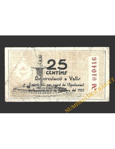 VALLS (Tarragona)  25 cèntims, 1 de setembre del 1937 