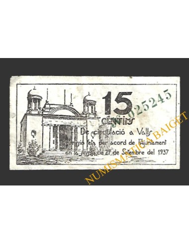 VALLS (Tarragona)  15 cèntims, 29 de setembre del 1937 