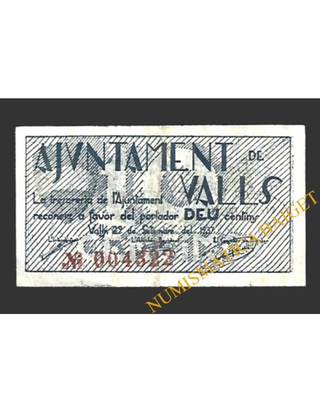 VALLS (Tarragona)  10 cèntims, 29 de setembre del 1937 