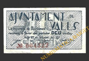 VALLS (Tarragona)  10 cèntims, 29 de setembre del 1937 