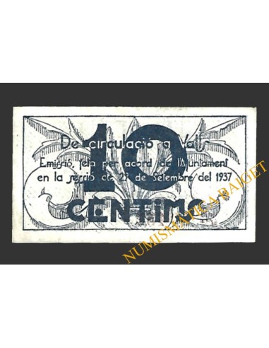 VALLS (Tarragona)  10 cèntims, 29 de setembre del 1937 