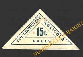 VALLS (Tarragona)  15 cèntims,1937 COL·LECTIVITAT AGRÍCOLA  C.N.T.