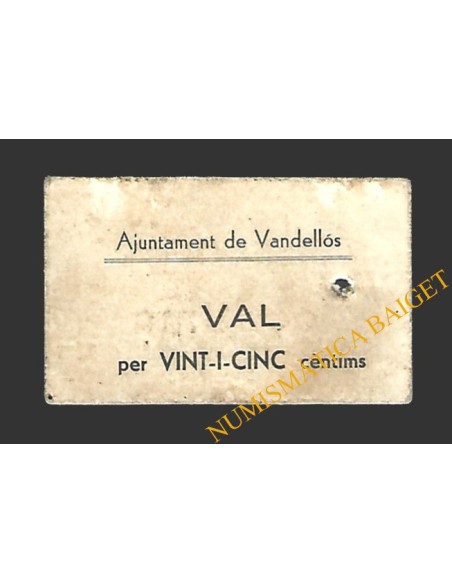 VANDELLÒS (Tarragona)  25 cèntims, 2 de maig del 1937