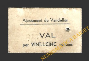 VANDELLÒS (Tarragona)  25 cèntims, 2 de maig del 1937