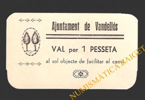 VANDELLÒS (Tarragona)  1 pesseta, 29 d'agost del 1937