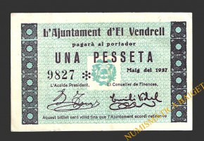VENDRELL, EL (Tarragona)  1 pesseta, maig del 1937