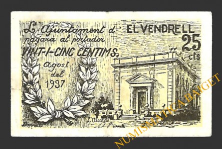 VENDRELL, EL (Tarragona)  25 cèntims, agost del 1937