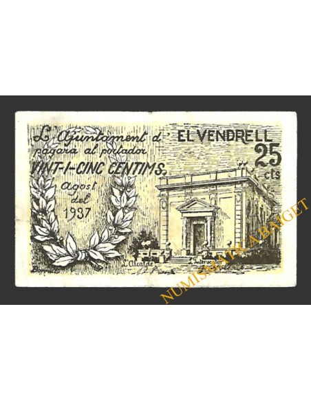 VENDRELL, EL (Tarragona)  25 cèntims, agost del 1937