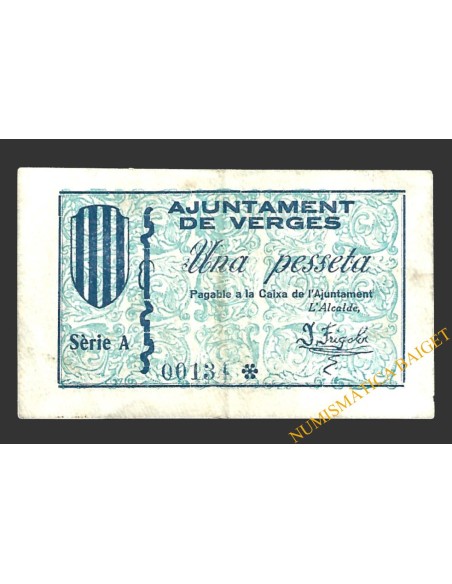 VERGES (Girona)  1 pesseta, 2 de juliol del 1937