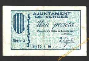 VERGES (Girona)  1 pesseta, 2 de juliol del 1937