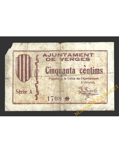 VERGES (Girona)  50 cèntims, 2 de juliol del 1937