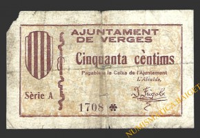 VERGES (Girona)  50 cèntims, 2 de juliol del 1937