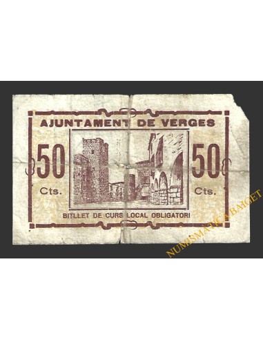 VERGES (Girona)  50 cèntims, 2 de juliol del 1937