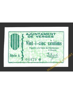 VERGES (Girona)  25 cèntims, 2 de juliol del 1937