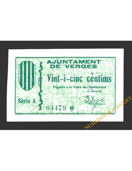 VERGES (Girona)  25 cèntims, 2 de juliol del 1937