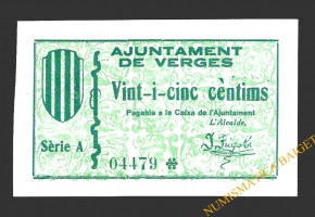 VERGES (Girona)  25 cèntims, 2 de juliol del 1937